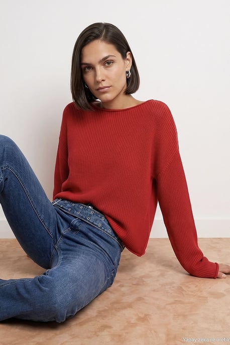 Damen Rippstrick Boot-Neck Pullover - Image 3