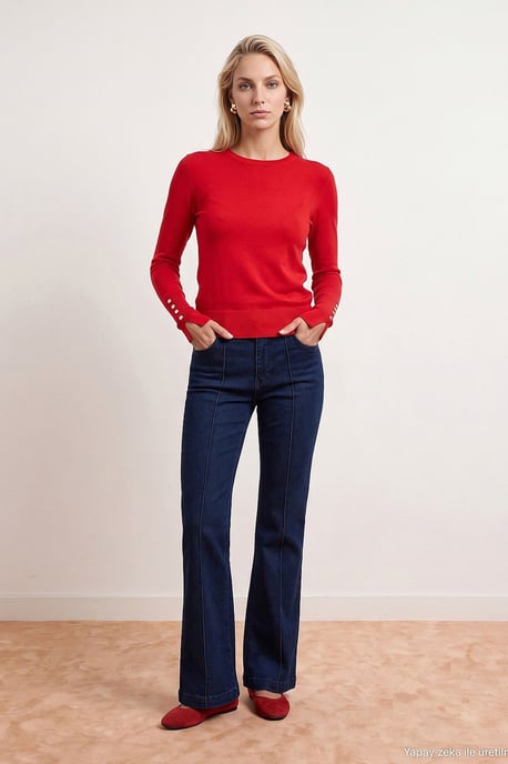 Rippstrick Rundhals Slim Fit Pullover - Image 2