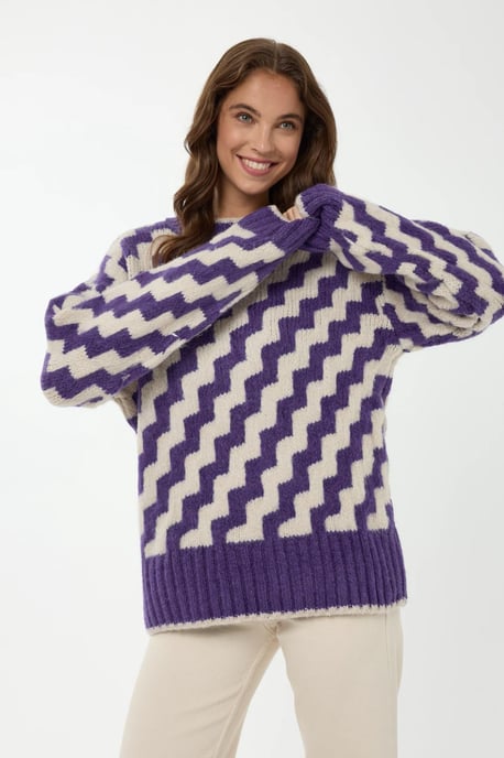 Zickzackmuster Rundhals-Pullover - Image 1