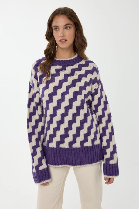 Zickzackmuster Rundhals-Pullover - Image 3