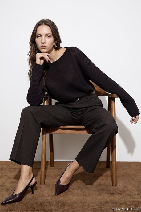Damen Rippstrick Boot-Neck Pullover - Image 1