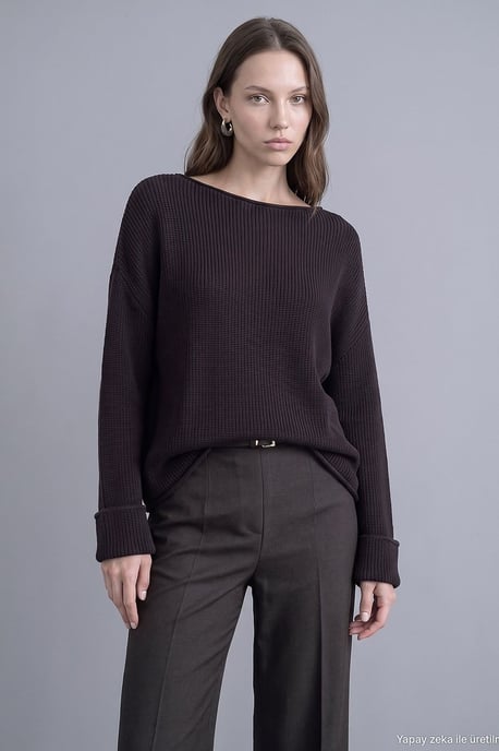 Damen Rippstrick Boot-Neck Pullover - Image 3