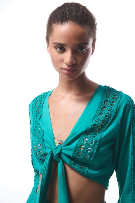 Crop-Bluse mit Bindeband vorne - Image 1