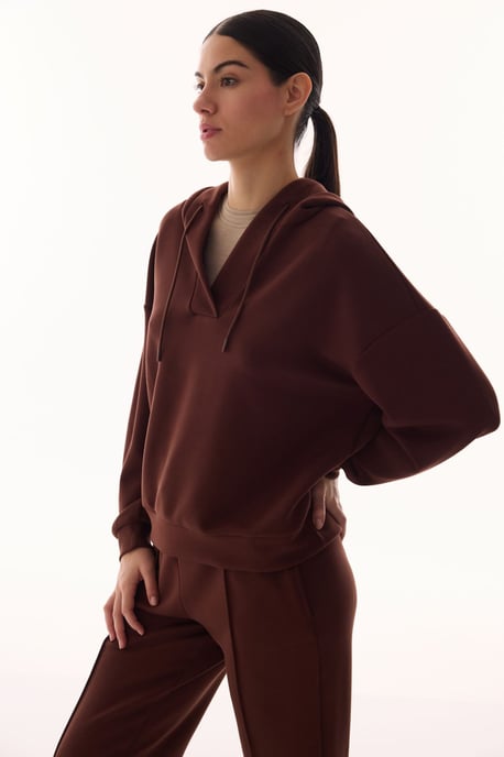 Oversized V-Ausschnitt Strick-Hoodie - Image 2
