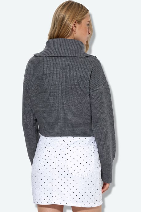 Damen Cropped Gerippter Reißverschluss Cardigan - Image 2