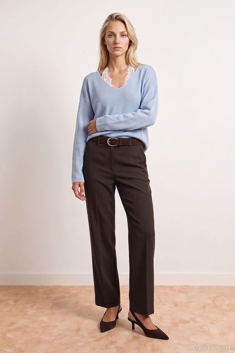 Damen V-Ausschnitt Rippstrickpullover - Image 5