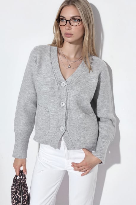 Damen Rippstrick V-Ausschnitt Knopfpullover - Image 1