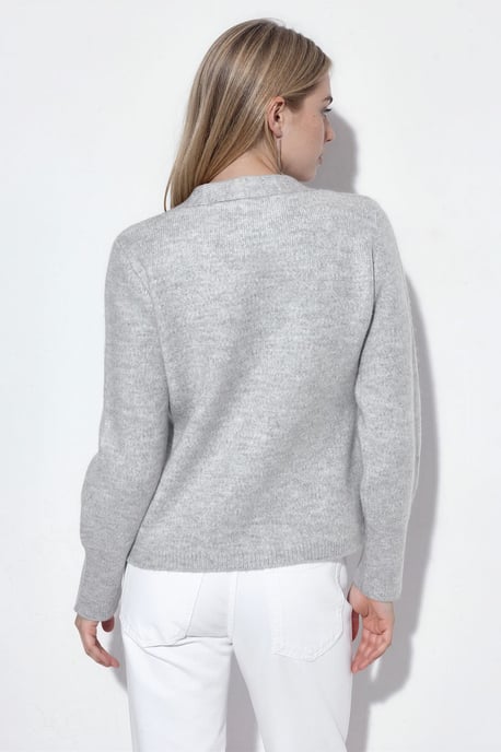 Damen Rippstrick V-Ausschnitt Knopfpullover - Image 2