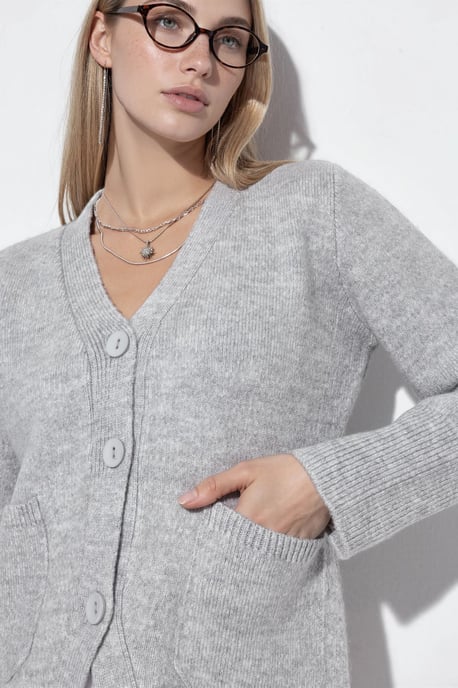 Damen Rippstrick V-Ausschnitt Knopfpullover - Image 3