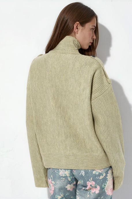 Geripptes Halbhochkragen-Button-Cardigan - Image 3