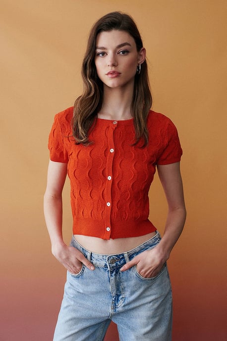 Damen Kurzjäckchen mit Jacquard-Muster und Knöpfen - Image 1