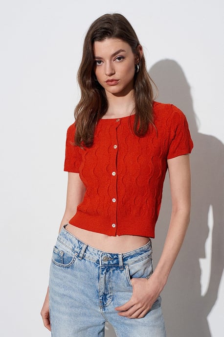 Damen Kurzjäckchen mit Jacquard-Muster und Knöpfen - Image 3