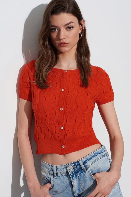 Damen Kurzjäckchen mit Jacquard-Muster und Knöpfen - Image 4