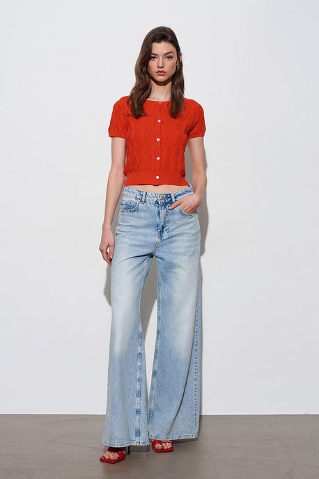 Damen Kurzjäckchen mit Jacquard-Muster und Knöpfen - Image 5