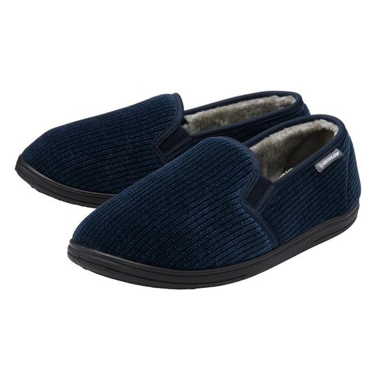 Herren Corduroy Hausschuhe Navy Plüschfutter Komfort UK 6-13 - Image 1