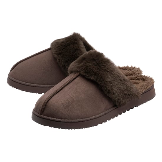 Damen Hausschuhe mit Kunstfellbesatz, Braun Rosa Beige Warm, UK 3-8 - Image 1