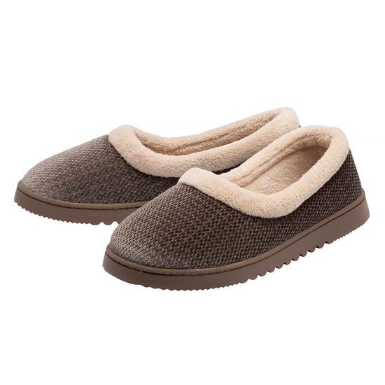 Damen Strukturierte Ballerina Hausschuhe Braun Beige Warm UK 3-8 - Image 1