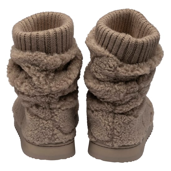 Damen Teddy-Fleece-Bootie-Hausschuhe Hafer-Taubengrau Warm UK 3-8 - Image 2