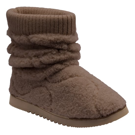 Damen Teddy-Fleece-Bootie-Hausschuhe Hafer-Taubengrau Warm UK 3-8 - Image 4