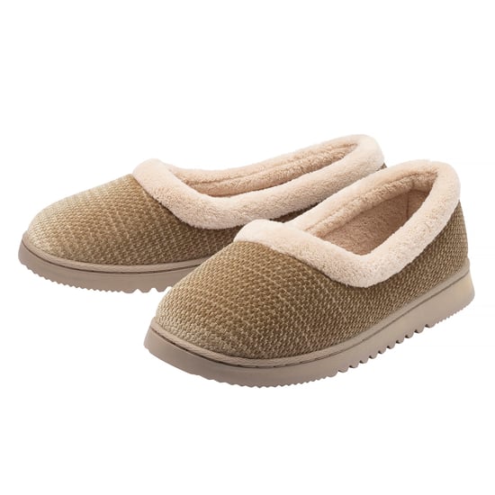 Damen Strukturierte Ballerina Hausschuhe Braun Beige Warm UK 3-8 - Image 1