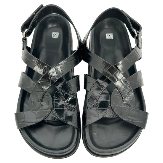 Toteme Slingback-Sandalen aus Leder in Kroko-Optik, Schwarz - Image 3