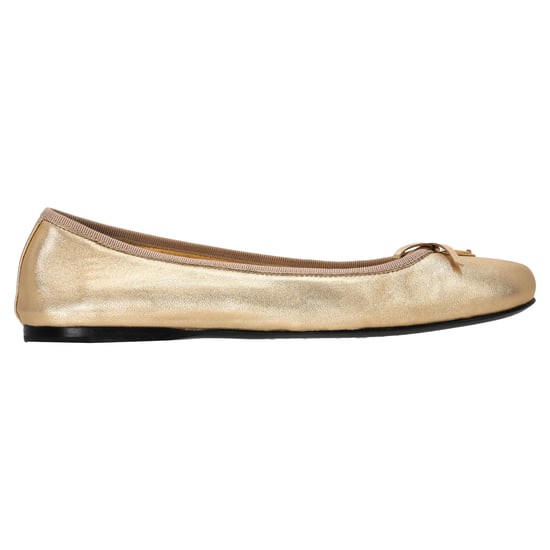 Prada Ballerinas mit Logo-Plakette und Schleife aus goldfarbenem Metallic-Leder - Image 1