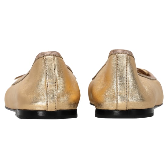 Prada Ballerinas mit Logo-Plakette und Schleife aus goldfarbenem Metallic-Leder - Image 3