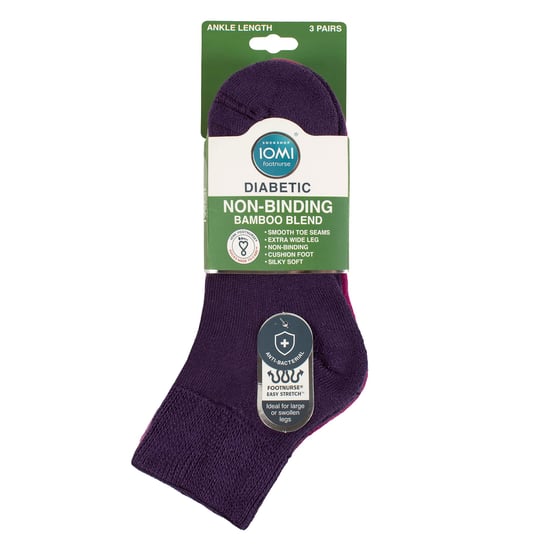 IOMI 3er-Pack Unisex-Bambus-Diabetikersocken, Knöchellänge, weich und atmungsaktiv - Lila - Image 2