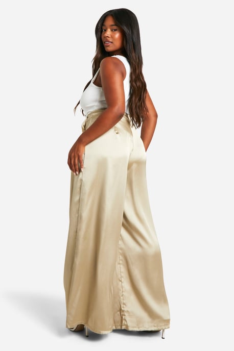 Plus Satin Pleat Detail Tailored Wide Leg Trouser - Image 2