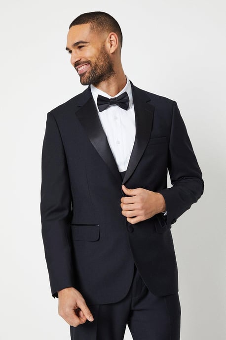 Tailored Fit Black Tuxedo Suit Jacket - Image 1