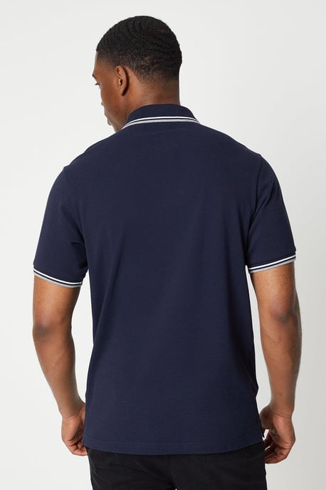 2 Pk Pure Cotton Tipped Polo Shirts White/navy - Image 4