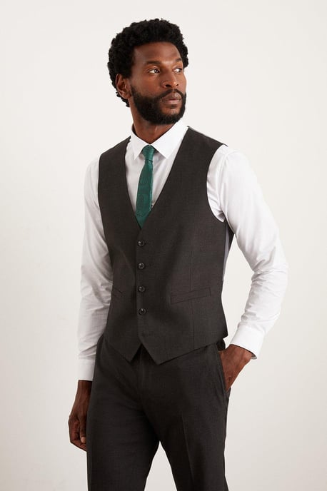 Tailored Fit Charcoal Essential Waistcoat - Image 1