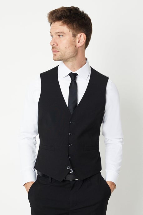 Tailored Fit Black Essential Waistcoat - Image 1