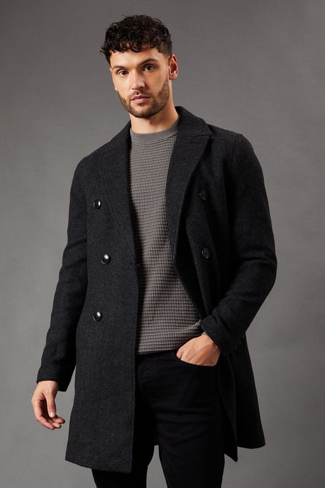 Charcoal Double Breasted Wool Blend Coat - Image 1