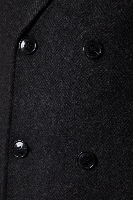 Charcoal Double Breasted Wool Blend Coat - Image 5
