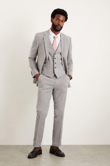Slim Fit Light Grey Essential Suit Trousers - Image 1