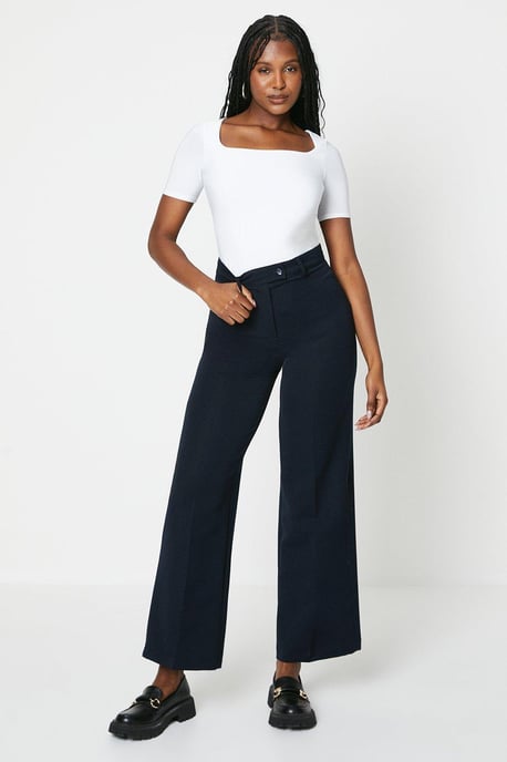 High Waist Wide Leg Tab Trouser - Image 1