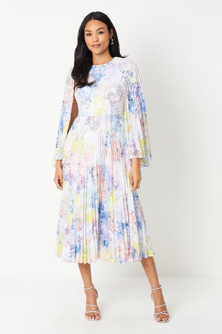 Sequin Pleated Cape Detail Midi Dress - Image 1