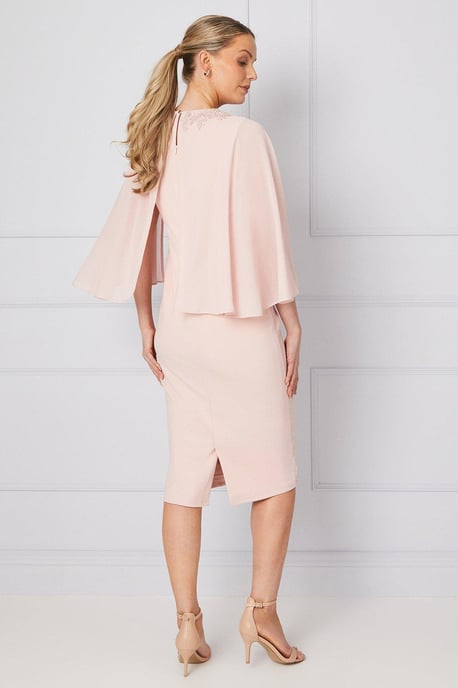 Lace Trim Cape Detail Pencil Dress - Image 3