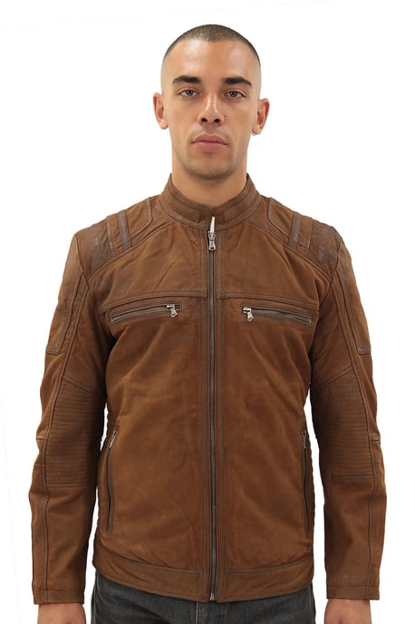 Herren-Racer-Bikerjacke aus Buff-Leder – Wien - Image 1
