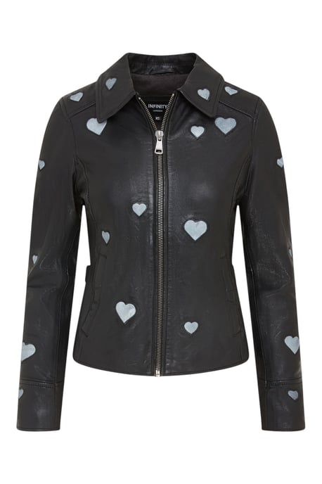 Infinity Leather Damen Bikerjacke aus Leder mit Herz-Details – Malta - Schwarz - Image 2