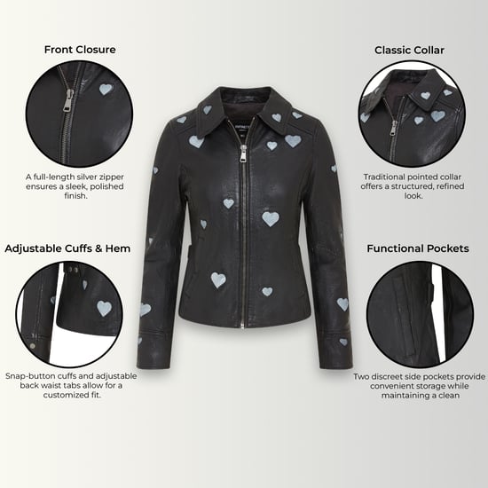 Infinity Leather Damen Bikerjacke aus Leder mit Herz-Details – Malta - Schwarz - Image 3