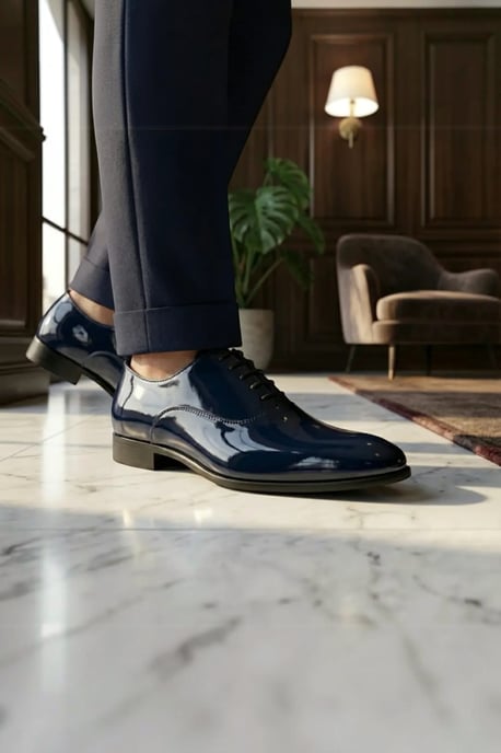 Herren Marineblaue Formelle Patenthäutige Oxford-Dressschuhe - M64340 - Image 3