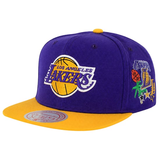 Mitchell & Ness NBA Los Angeles Lakers Patch Overload Lila/Gelbe Cap - Image 1