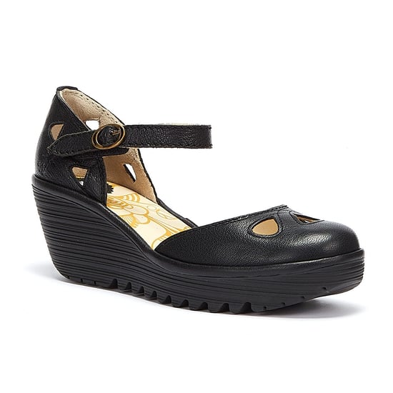 Fly London Yuna Womens Leder Keilsandalen - (Schwarz) - Image 2