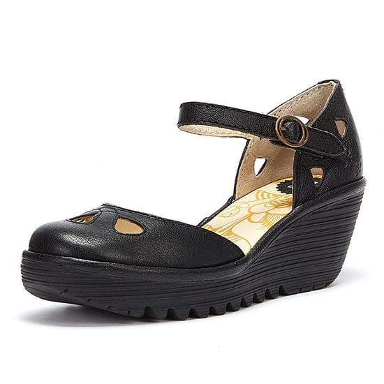 Fly London Yuna Womens Leder Keilsandalen - (Schwarz) - Image 3