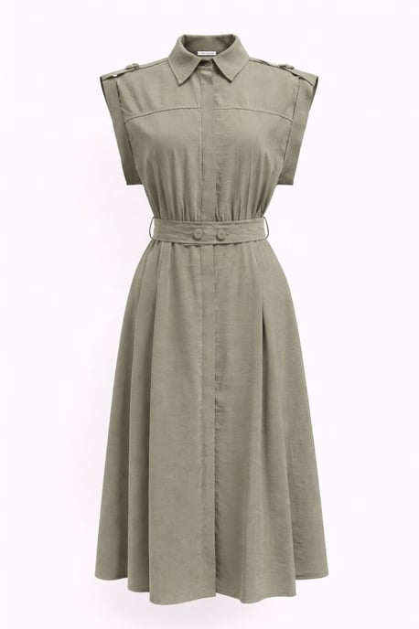 Texturiertes A-Linien-Midi-Hemdkleid mit Gürtel - Image 1