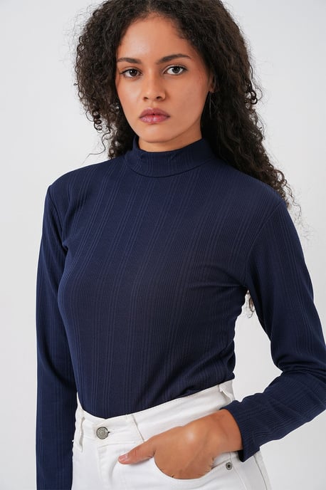 Rippstrick-Halbkragen Langarm-Bodysuit - Image 1