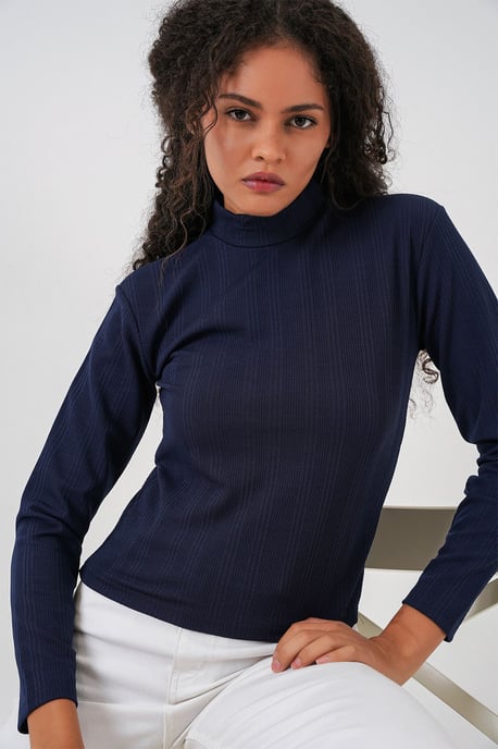 Rippstrick-Halbkragen Langarm-Bodysuit - Image 3