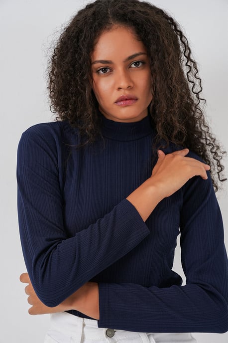 Rippstrick-Halbkragen Langarm-Bodysuit - Image 4